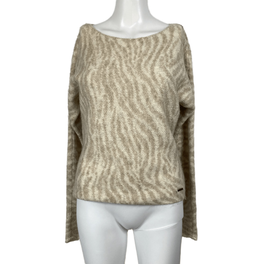 Abercrombie Fitch Sweater Womens Sz XXS Brown Beige Zebra Print Stretch